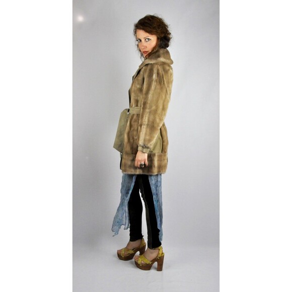 LILLI ANN Faux Fur & Leather Coat Jacket Pockets Belted Coat - Almost Famous S M - Picture 2 of 5